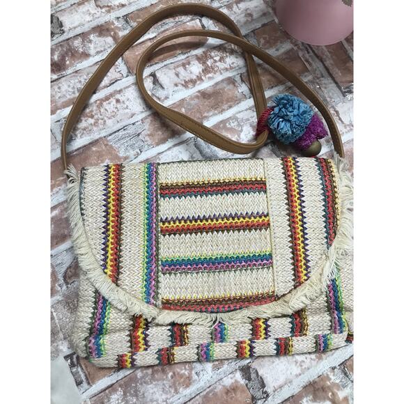 Woven Handbag Crossbody Purse Bohemian Embroidered Y2k Vtg 70s Multicolo - Picture 2 of 6